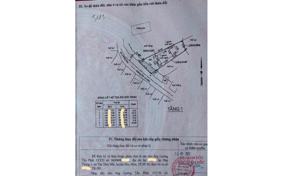 Bán đất thổ cư Tân Thới Nhì Xã Tân Thới Nhì Huyện Hóc Môn, 155m2, giá chỉ 3.x tỷ